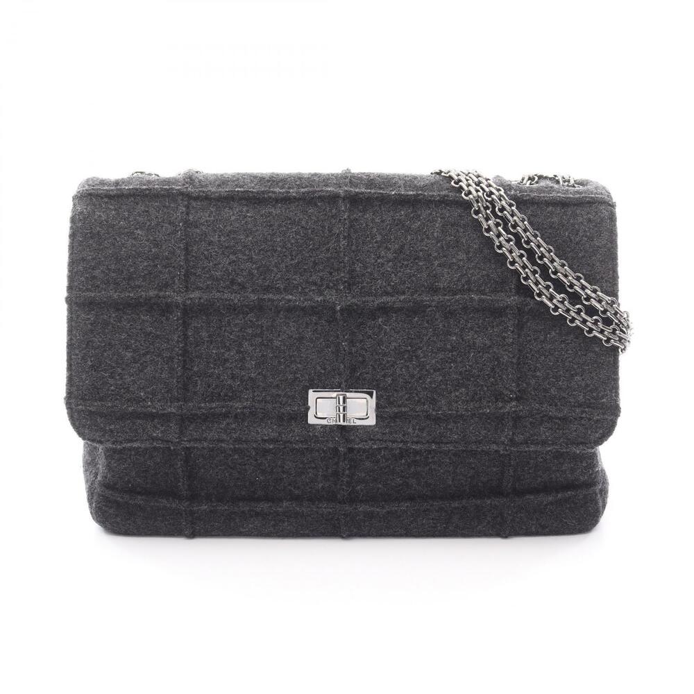 Chanel Chocolate Bar Shoulder Bag Wool Gray
